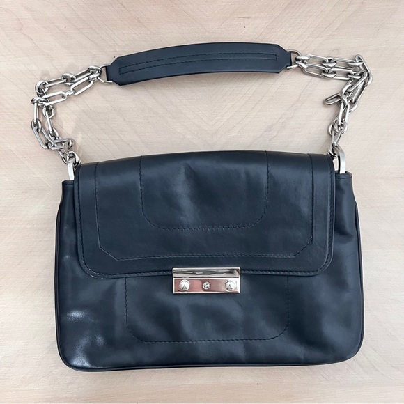 Joanna Maxham Arm Candy Black Leather Shoulder Bag with Silver Chain Straps - Picture 7 of 13